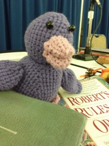 Here he is, Scaife the Duck, at Convention 176, on the head table between Roberts Rules of Order and the Constitution & Canons of the Episcopal Church