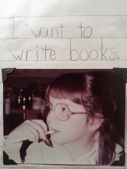 The artist as a 1st grader, declaring her intention to the Universe.